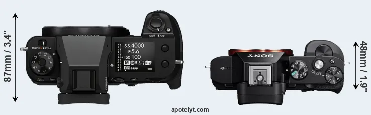 Compare GFX 100S versus A7 top