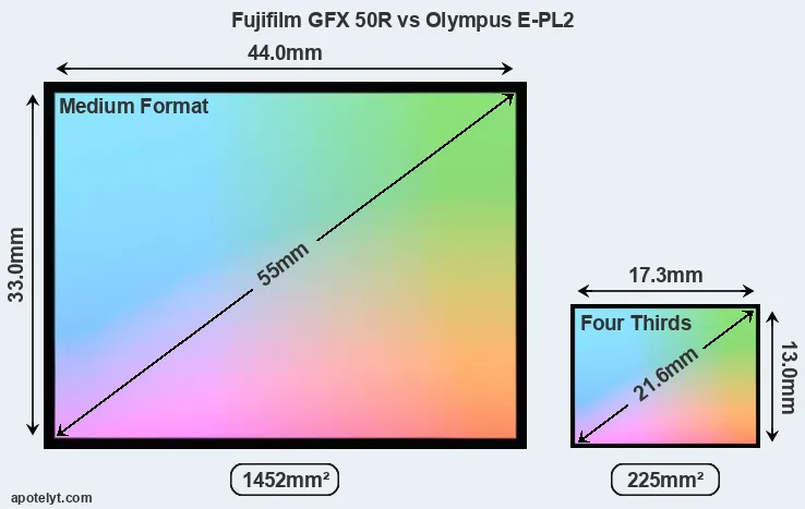 Fujifilm GFX 50R and Olympus E-PL2 sensor measures