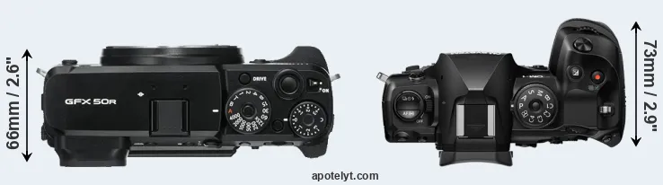 Compare GFX 50R versus OM-1 II top