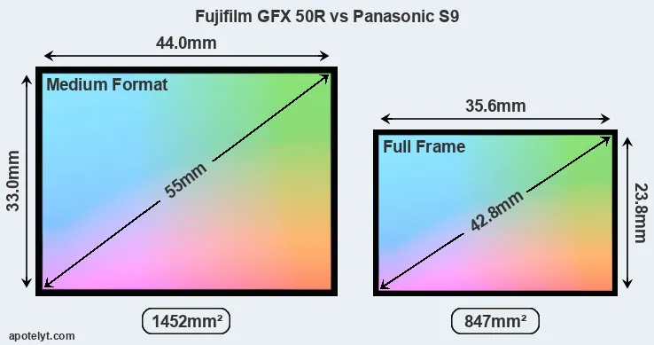 Fujifilm GFX 50R and Panasonic S9 sensor measures