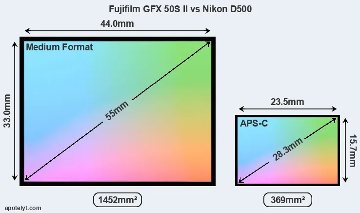 Fujifilm GFX 50S II and Nikon D500 sensor measures