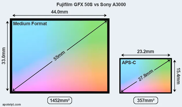 Fujifilm GFX 50S and Sony A3000 sensor measures