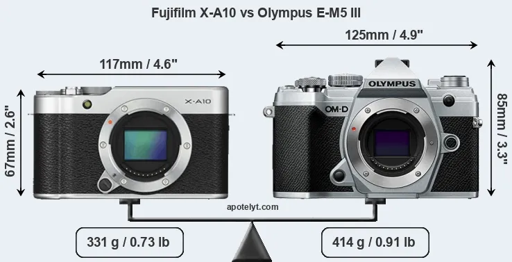 Size Fujifilm X-A10 vs Olympus E-M5 III