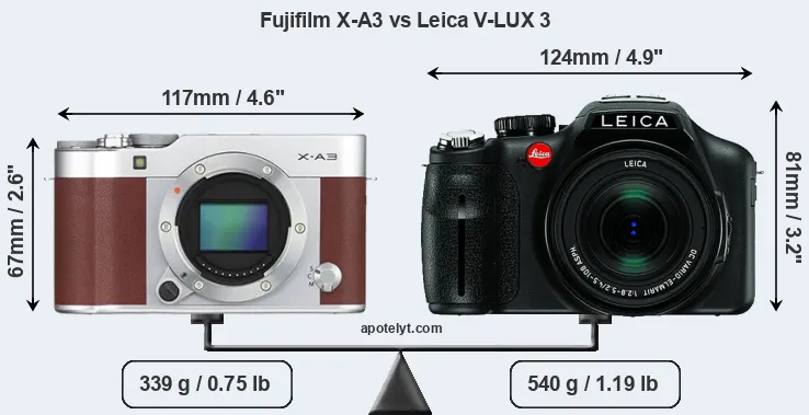 Size Fujifilm X-A3 vs Leica V-LUX 3