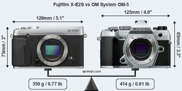 Size Fujifilm X-E2S vs OM System OM-5