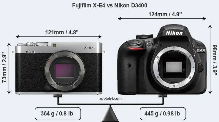 Size Fujifilm X-E4 vs Nikon D3400