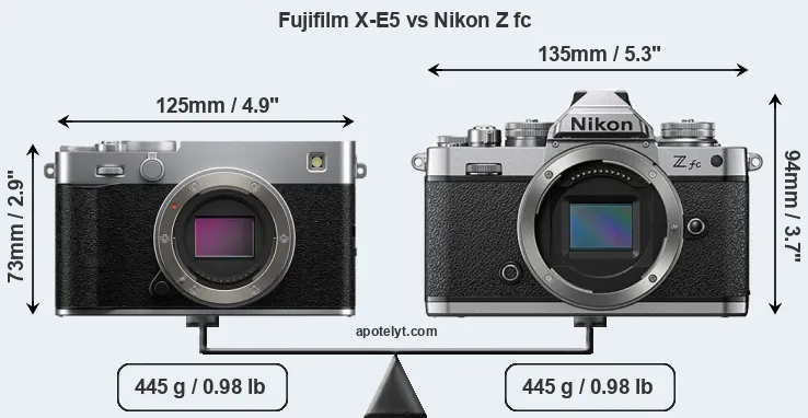 Size Fujifilm X-E5 vs Nikon Z fc