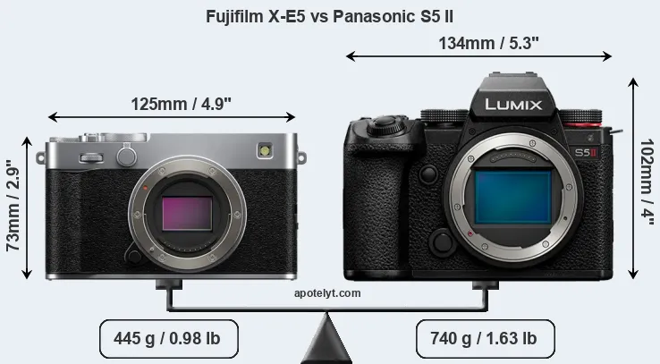 Size Fujifilm X-E5 vs Panasonic S5 II
