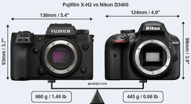 Size Fujifilm X-H2 vs Nikon D3400