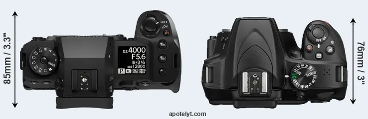 Compare X-H2 versus D3400 top