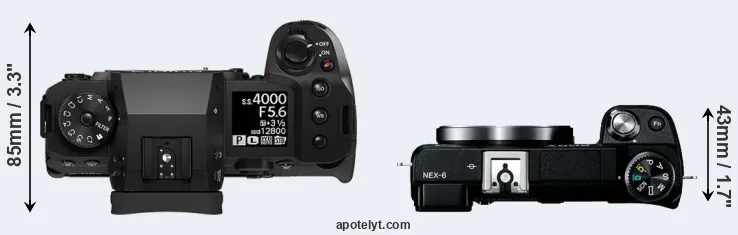 Compare X-H2 versus NEX-6 top