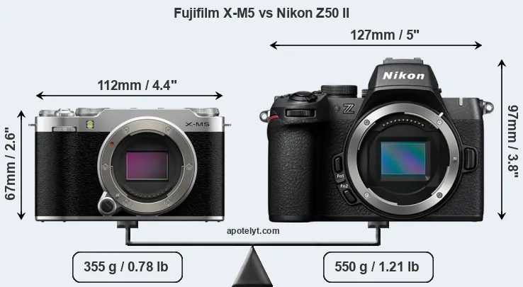 Size Fujifilm X-M5 vs Nikon Z50 II