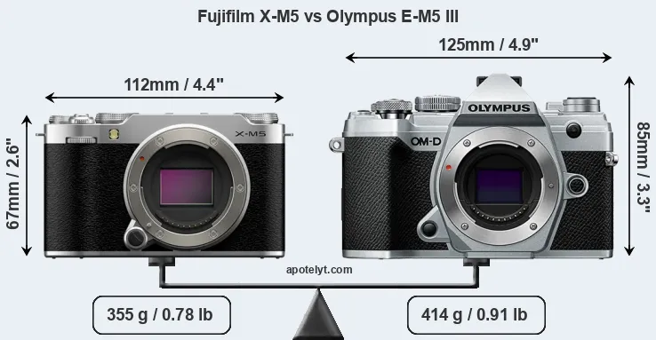 Size Fujifilm X-M5 vs Olympus E-M5 III