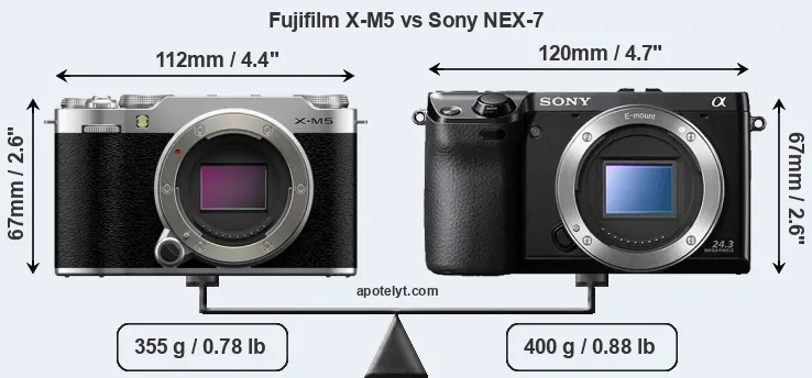 Size Fujifilm X-M5 vs Sony NEX-7