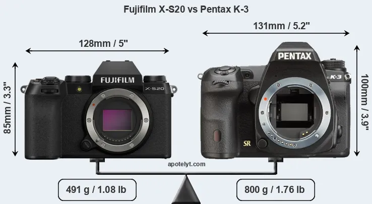 Size Fujifilm X-S20 vs Pentax K-3