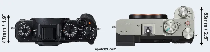 Compare X-T1 versus A7C II top
