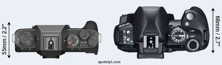 Compare X-T200 versus E-510 top