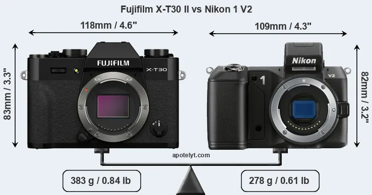 Size Fujifilm X-T30 II vs Nikon 1 V2