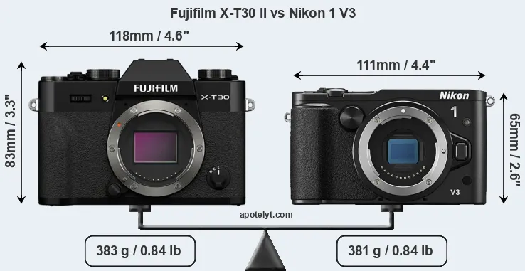Size Fujifilm X-T30 II vs Nikon 1 V3