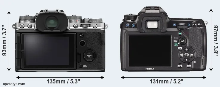Comparison X-T4 or K-5 II rear