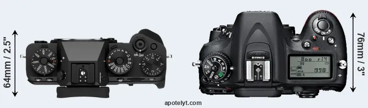 Compare X-T5 versus D7100 top