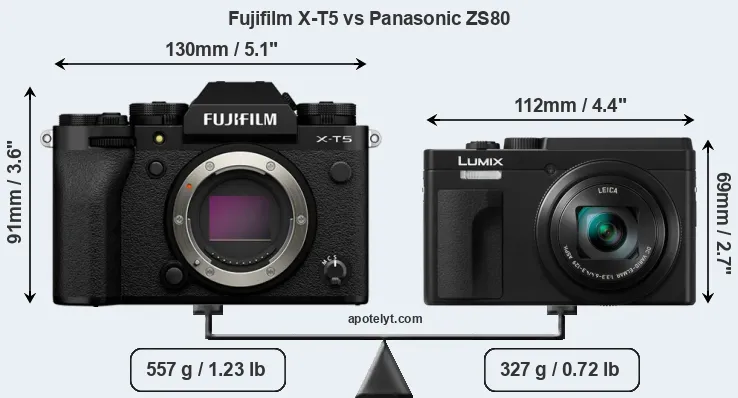 Size Fujifilm X-T5 vs Panasonic ZS80