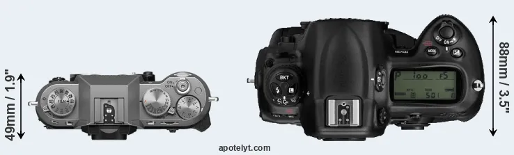 Compare X-T50 versus D3 top