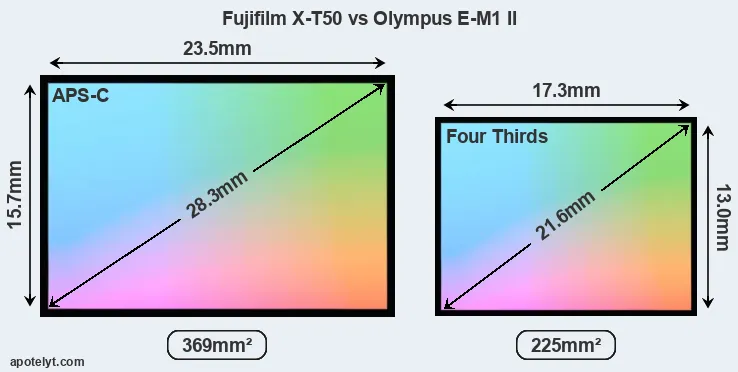 Fujifilm X-T50 and Olympus E-M1 II sensor measures