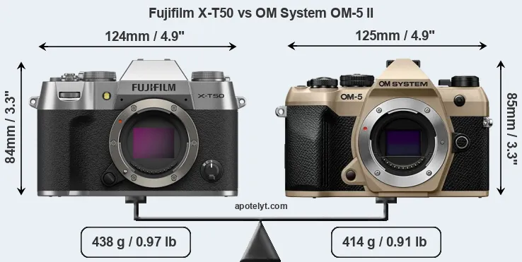 Size Fujifilm X-T50 vs OM System OM-5 II