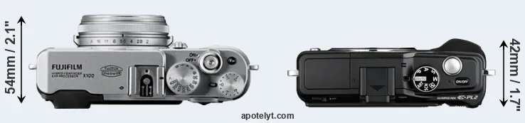 Compare X100 versus E-PL2 top
