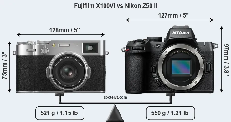 Size Fujifilm X100VI vs Nikon Z50 II