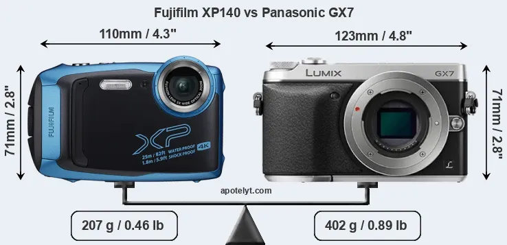 Size Fujifilm XP140 vs Panasonic GX7