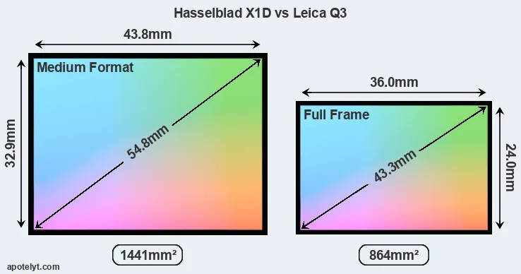 Hasselblad X1D and Leica Q3 sensor measures
