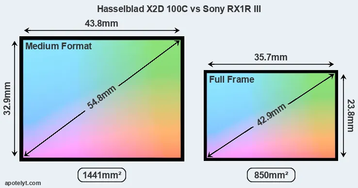 Hasselblad X2D 100C and Sony RX1R III sensor measures