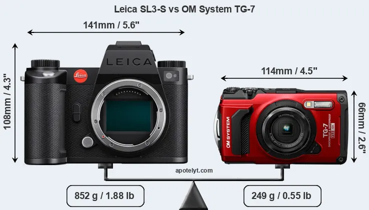 Size Leica SL3-S vs OM System TG-7