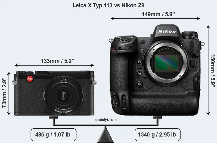 Size Leica X Typ 113 vs Nikon Z9