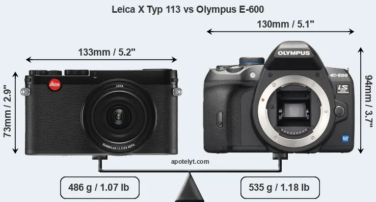Size Leica X Typ 113 vs Olympus E-600