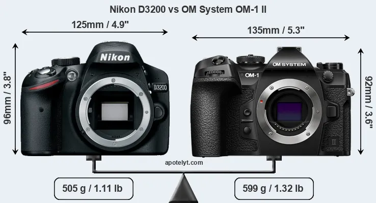 Size Nikon D3200 vs OM System OM-1 II