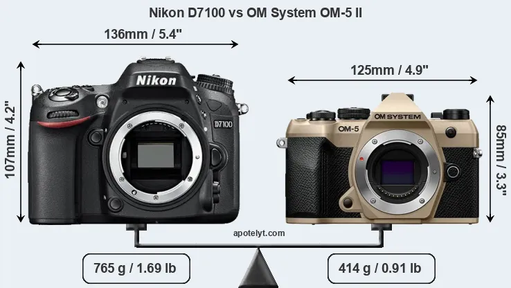Size Nikon D7100 vs OM System OM-5 II