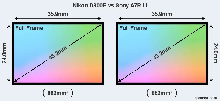 Nikon D800E and Sony A7R III sensor measures