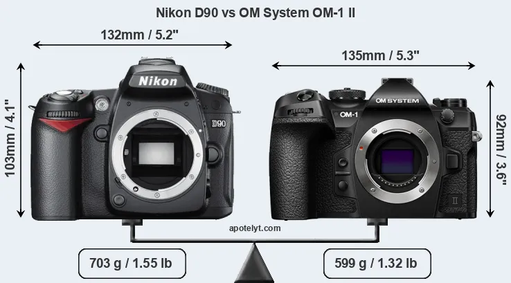 Size Nikon D90 vs OM System OM-1 II