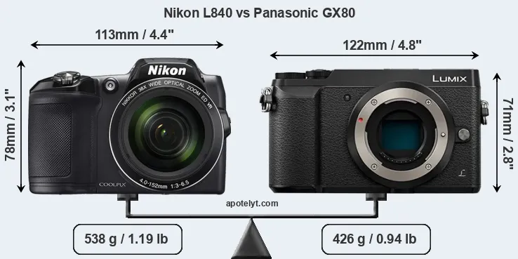 Size Nikon L840 vs Panasonic GX80