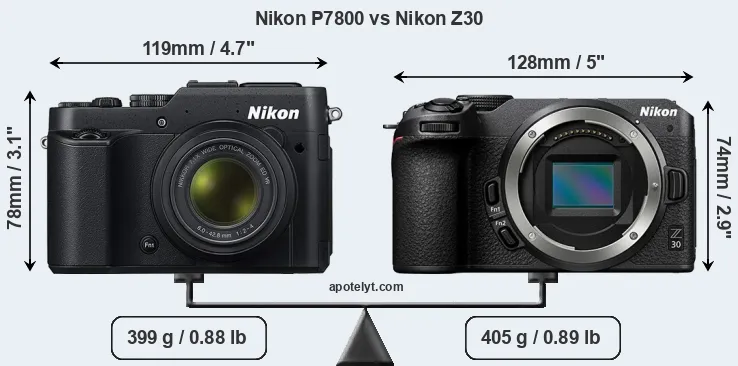 Size Nikon P7800 vs Nikon Z30