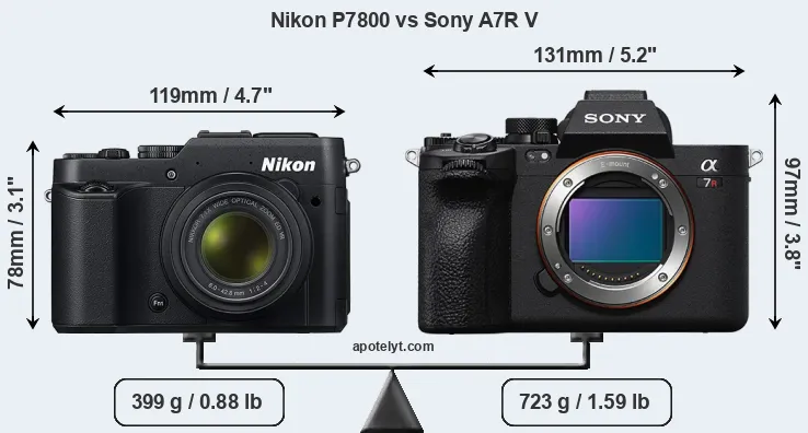 Size Nikon P7800 vs Sony A7R V