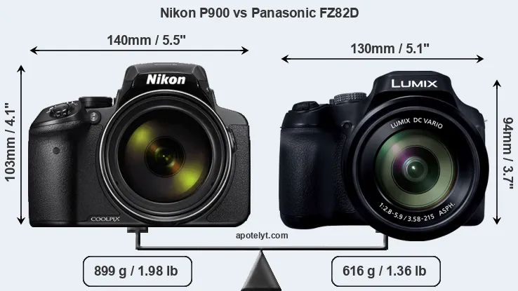 Size Nikon P900 vs Panasonic FZ82D