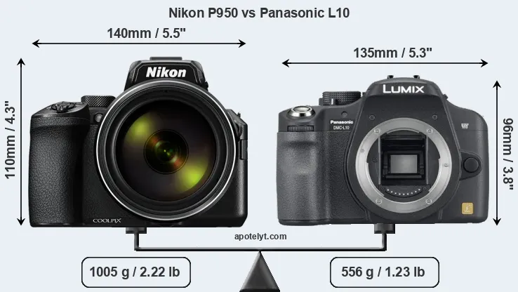 Size Nikon P950 vs Panasonic L10