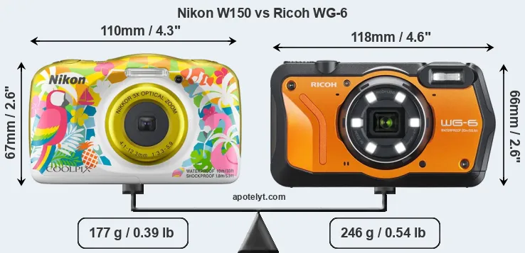 Size Nikon W150 vs Ricoh WG-6