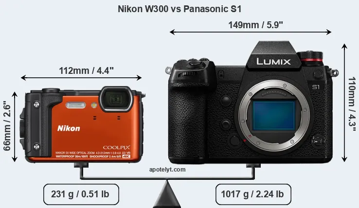Size Nikon W300 vs Panasonic S1
