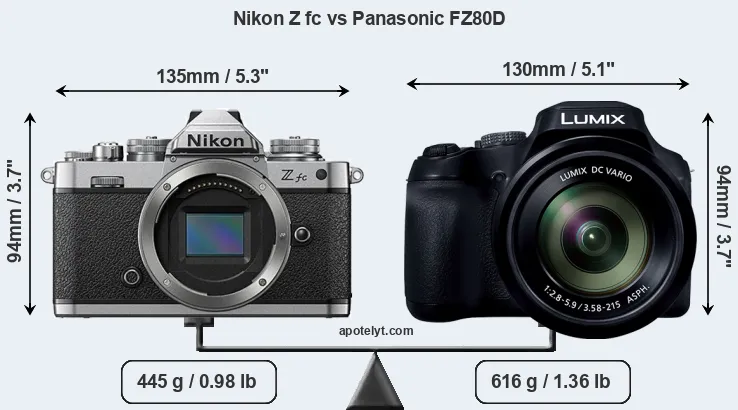 Size Nikon Z fc vs Panasonic FZ80D