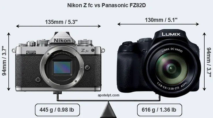Size Nikon Z fc vs Panasonic FZ82D